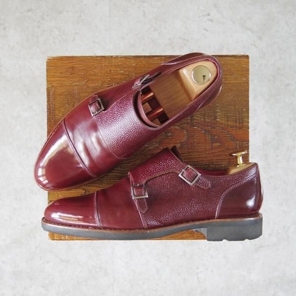 極上★パラブーツ SIZE 5.5【モデル定価￥80,300-★(仏)Vicomte A.別注/ダブルモンク】リスレザー×グレインレザー/赤茶/Paraboot★f860