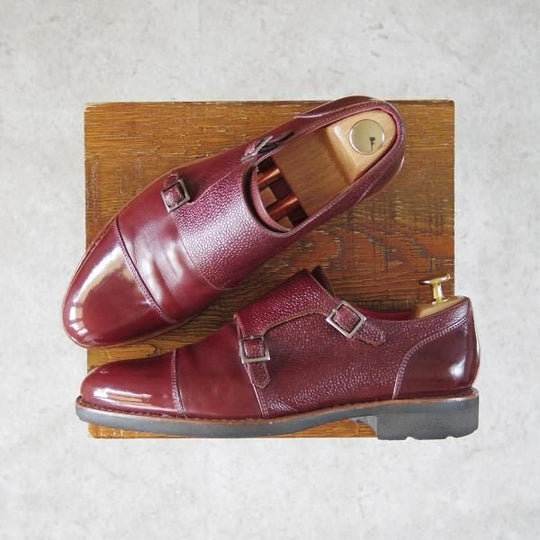 極上★パラブーツ SIZE 5.5【モデル定価￥80,300-★(仏)Vicomte A.別注/ダブルモンク】リスレザー×グレインレザー/赤茶/Paraboot★f860