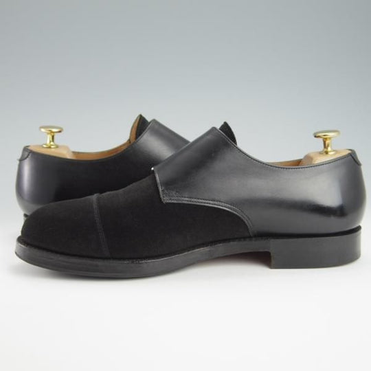 極上★クロケット&ジョーンズ 7.5E【コンビ仕様★LOWNDES 4/ラウンズ】ダブルモンク/スエード×カーフ/黒/メンズ/Crockett&Jones★f861