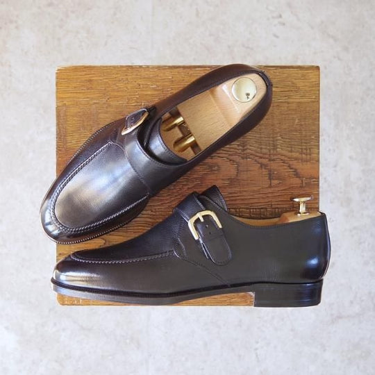 ほぼ試着程度★(伊)タニノクリスチー SIZE 5.5【定価15万円以上★モンクストラップ/109725】グレインレザー/黒/メンズ/TANINO CRISCI★f866