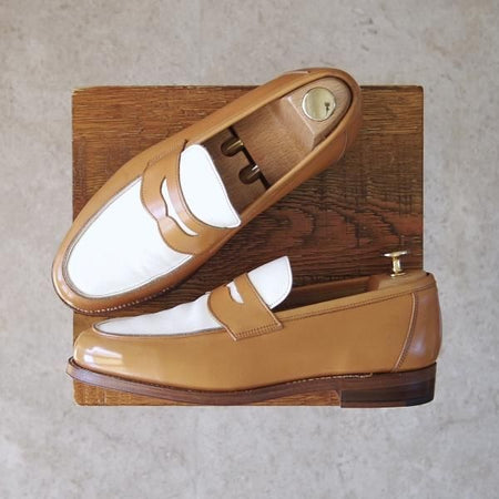 極上★トリッカーズ SIZE 7【モデル定価￥68,250-★コインローファー/M6579】カーフ/茶×白/コンビ仕様/メンズ/Tricker's★f869
