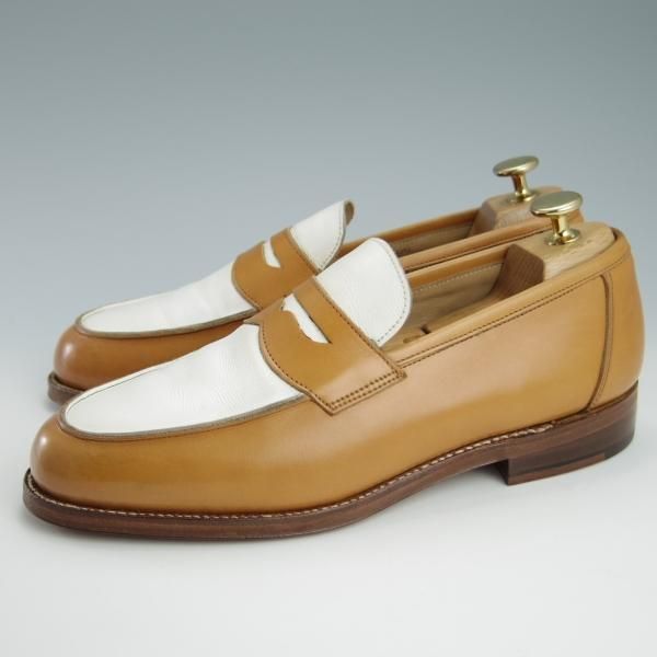 極上★トリッカーズ SIZE 7【モデル定価￥68,250-★コインローファー/M6579】カーフ/茶×白/コンビ仕様/メンズ/Tricker's★f869