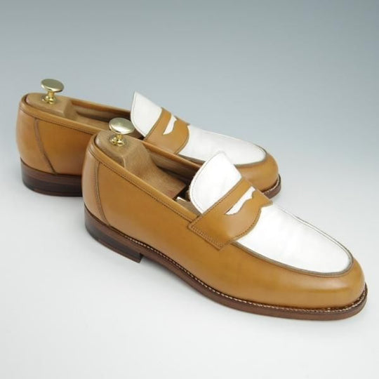 極上★トリッカーズ SIZE 7【モデル定価￥68,250-★コインローファー/M6579】カーフ/茶×白/コンビ仕様/メンズ/Tricker's★f869