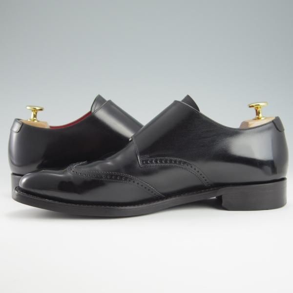 美品★宮城興業/謹製誂靴 UK8程度【コードバン仕様★オーダー品/新喜皮革】ダブルモンク/黒/メンズ/MIYAGI KOGYO★f882