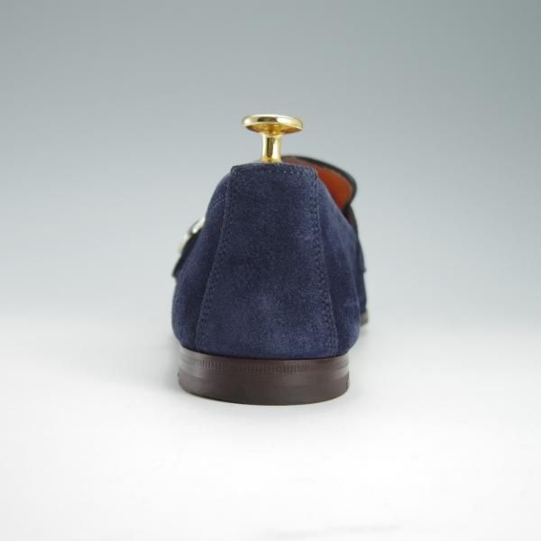 美品★(伊)サントーニ SIZE 6.5【同系モデル定価￥110,000-★ダブルモンクローファー/12747】スリッポン/スエード/紺/Santoni★f918
