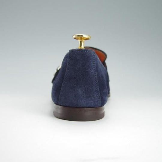 美品★(伊)サントーニ SIZE 6.5【同系モデル定価￥110,000-★ダブルモンクローファー/12747】スリッポン/スエード/紺/Santoni★f918