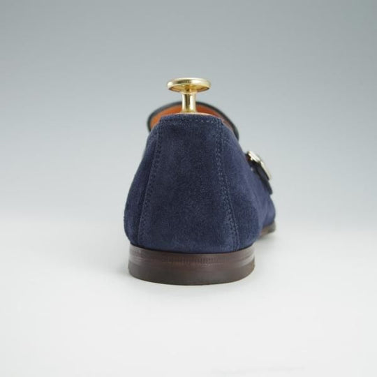 美品★(伊)サントーニ SIZE 6.5【同系モデル定価￥110,000-★ダブルモンクローファー/12747】スリッポン/スエード/紺/Santoni★f918