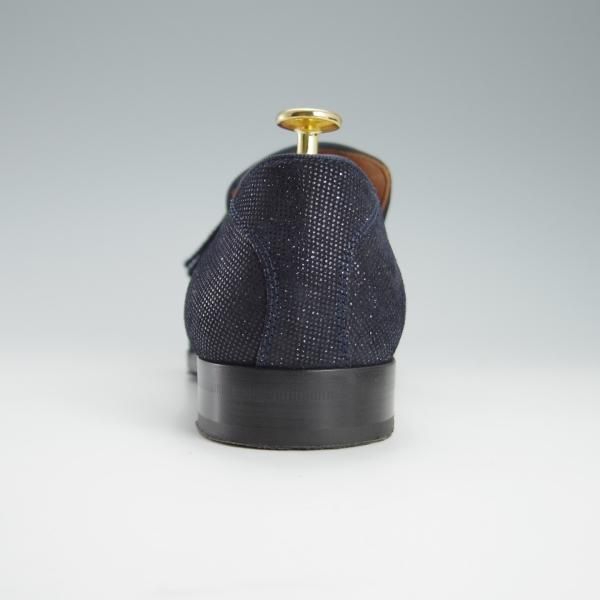 極美品★(英)JIMMY CHOO/ジミーチュウ SIZE 41【定価10万円以上★グリッタースエード仕様/FOXLEY】タッセルローファー/紺/メンズ★f919