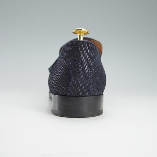 極美品★(英)JIMMY CHOO/ジミーチュウ SIZE 41【定価10万円以上★グリッタースエード仕様/FOXLEY】タッセルローファー/紺/メンズ★f919