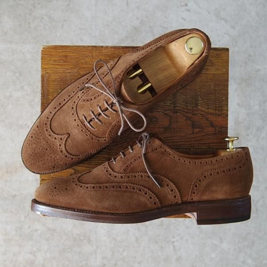 極上★クロケット&ジョーンズ UK8.5/US9E【★(米)ラルフローレン別注/POLO Ralph Lauren】フルブローグ/スエード/茶/Crockett&Jones★f930