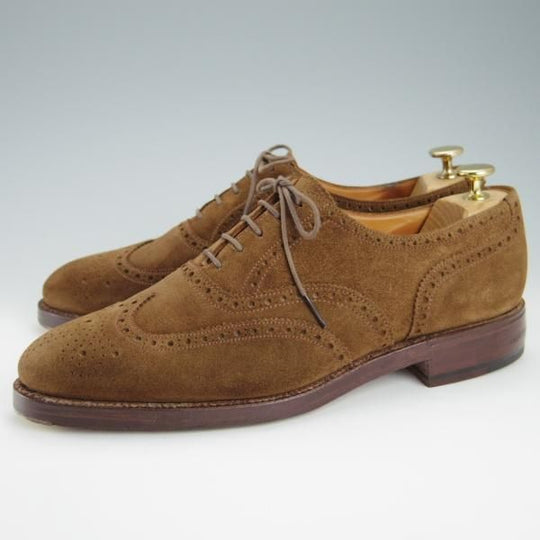 極上★クロケット&ジョーンズ UK8.5/US9E【★(米)ラルフローレン別注/POLO Ralph Lauren】フルブローグ/スエード/茶/Crockett&Jones★f930