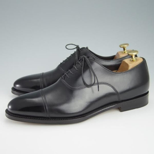 極美品★(伊)サントーニ SIZE 7【上級★グッドイヤーウェルテッド製法/13162】WILSONラスト/ストレートチップ/カーフ/黒/Santoni★f942