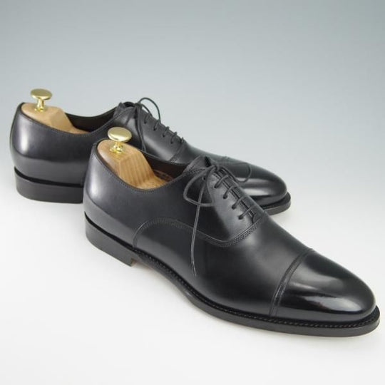 極美品★(伊)サントーニ SIZE 7【上級★グッドイヤーウェルテッド製法/13162】WILSONラスト/ストレートチップ/カーフ/黒/Santoni★f942