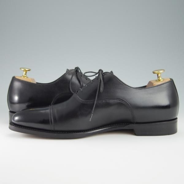 極美品★(伊)サントーニ SIZE 7【上級★グッドイヤーウェルテッド製法/13162】WILSONラスト/ストレートチップ/カーフ/黒/Santoni★f942