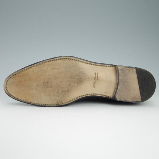 極美品★(伊)サントーニ SIZE 7【上級★グッドイヤーウェルテッド製法/13162】WILSONラスト/ストレートチップ/カーフ/黒/Santoni★f942