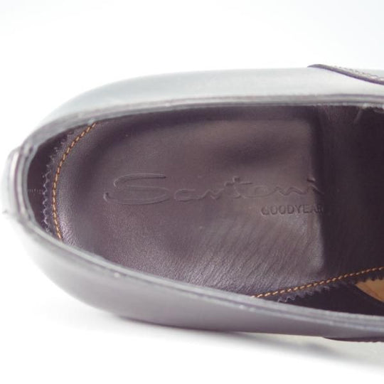 極美品★(伊)サントーニ SIZE 7【上級★グッドイヤーウェルテッド製法/13162】WILSONラスト/ストレートチップ/カーフ/黒/Santoni★f942