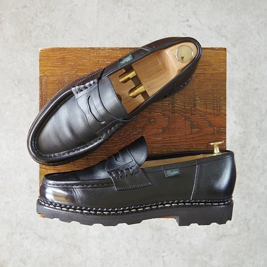 極美品★パラブーツ SIZE 6【定価￥71,500-★ランス/REIMS】リスレザー/マルシェソール/コインローファー/黒/NOIR/Paraboot★f958