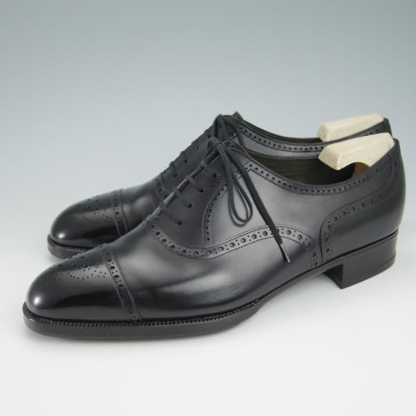 新品★(銀座)MARQUESS/マーキス UK6程度【オーダー合計価格￥380,600〜★ビスポーク品/シューツリー付き】セミブローグ/黒★f962