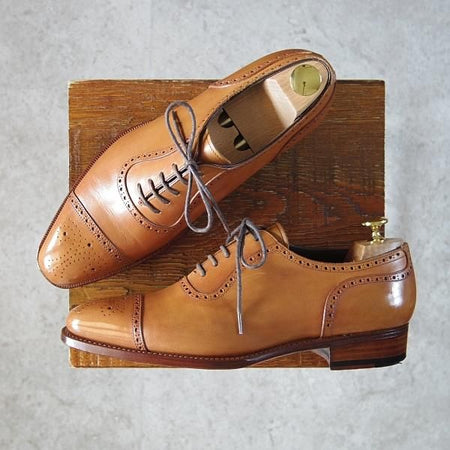 美品★三陽山長 SIZE 7【モデル定価￥80,300-★セミブローグ/奏之介】R309ラスト/カーフ/薄茶/メンズ/SanyoYamacho★f971