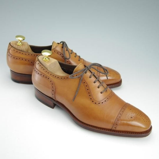 美品★三陽山長 SIZE 7【モデル定価￥80,300-★セミブローグ/奏之介】R309ラスト/カーフ/薄茶/メンズ/SanyoYamacho★f971
