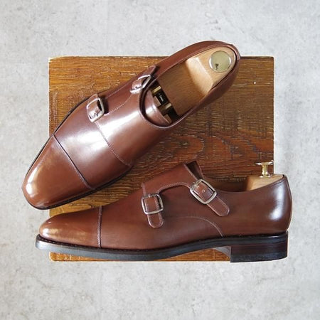 未使用★(スペイン製)YANKO/ヤンコ SIZE 6.5【グッドイヤーウェルテッド製法★ダブルモンク/14184】カーフ/茶/メンズ★f976