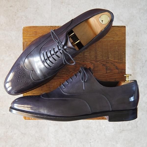 極上★ジョンロブ製 UK10【貴重★エルメス別注/HERMES/ミュージアムカーフ】HECTOR/H413ラスト/フルブローグ/灰〜黒系/JOHN LOBB★g010