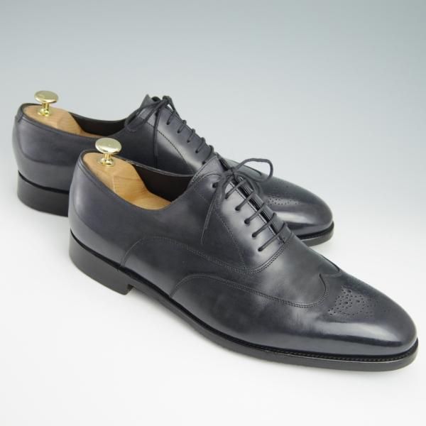 極上★ジョンロブ製 UK10【貴重★エルメス別注/HERMES/ミュージアムカーフ】HECTOR/H413ラスト/フルブローグ/灰〜黒系/JOHN LOBB★g010