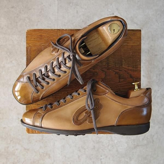 極上★(伊)ステファノ・ブランキーニ SIZE 6.5【貴重★TROFEOライン/レザースニーカー】カーフ/薄茶/メンズ/STEFANO BRANCHINI★g020