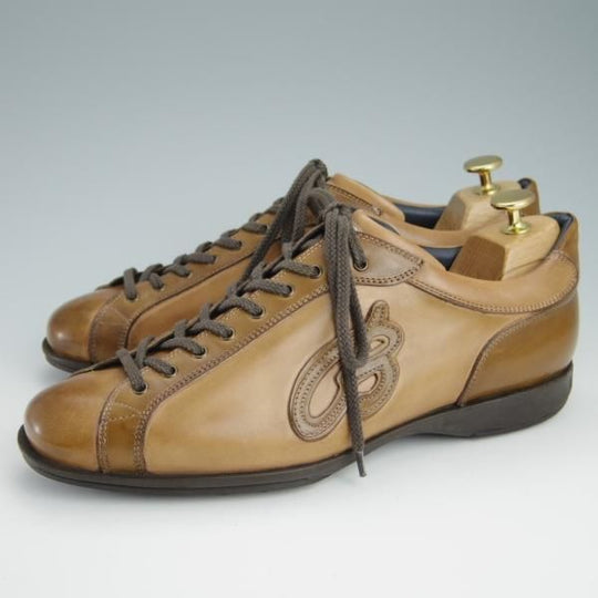 極上★(伊)ステファノ・ブランキーニ SIZE 6.5【貴重★TROFEOライン/レザースニーカー】カーフ/薄茶/メンズ/STEFANO BRANCHINI★g020