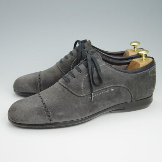 ほぼ試着程度★(伊)サントーニ SIZE 8【現行定価8万円以上★パンチドキャップトゥ仕様のスニーカー】スエード/灰/メンズ/Santoni★g021