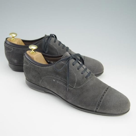 ほぼ試着程度★(伊)サントーニ SIZE 8【現行定価8万円以上★パンチドキャップトゥ仕様のスニーカー】スエード/灰/メンズ/Santoni★g021