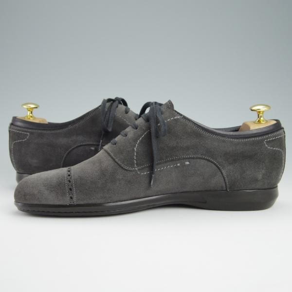 ほぼ試着程度★(伊)サントーニ SIZE 8【現行定価8万円以上★パンチドキャップトゥ仕様のスニーカー】スエード/灰/メンズ/Santoni★g021