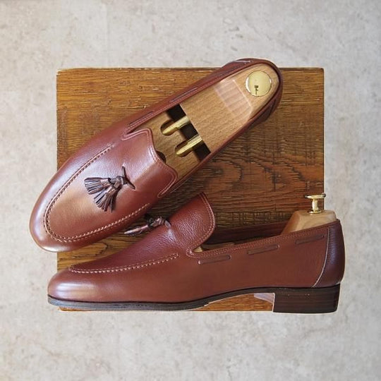 未使用★(伊)タニノクリスチー SIZE 7.5【デッドストック品★タッセルローファー/105843】グレインレザー/茶/メンズ/TANINO CRISCI★g024