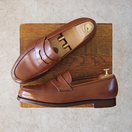 美品★クロケット&ジョーンズ 6.5E【モデル定価￥86,900-★コインローファー/LINCOLN】314ラスト/カーフ/茶/メンズ/Crockett&Jones★g027