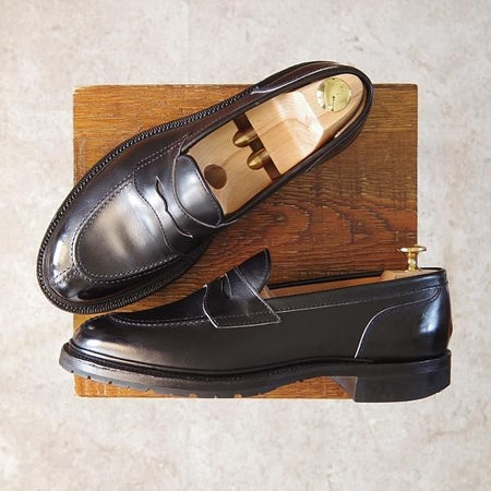 極上★Makers/メイカーズ SIZE 7【定価￥69,300-★全国限定30足/Milok別注/(デュプイ社)ボックスカーフ】コインローファー/黒★g049