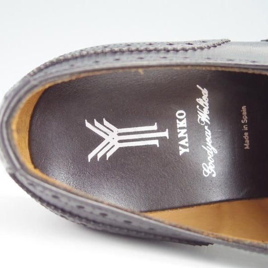 未使用★(スペイン製)YANKO/ヤンコ SIZE 7.5【グッドイヤーウェルテッド製法★セミブローグ/14692】カーフ/黒/メンズ★g053