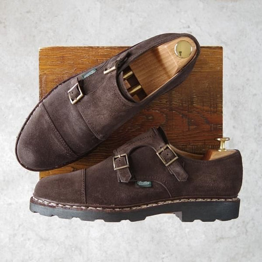 極上★パラブーツ SIZE 7.5【定価￥74,800-★ウィリアム/WILLIAM】マルシェソール/ダブルモンク/スエード/濃茶/メンズ/Paraboot★g055