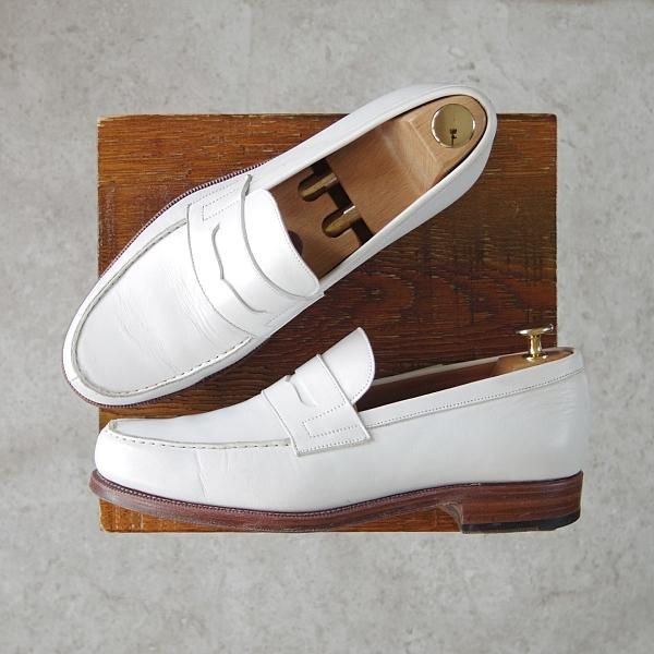 極上★(スペイン製)CARMINA/カルミナ SIZE 6.5【グッドイヤーウェルテッド製法★コインローファー/80142】カーフ/白/メンズ★g058