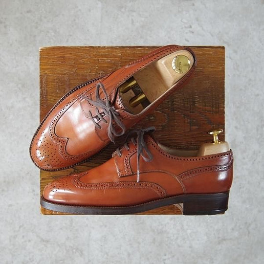 極上★(伊)タニノクリスチー SIZE 5【定価15万円以上★ブラックラピド製法/フルブローグ】121690/カーフ/茶/メンズ/TANINO CRISCI★g064