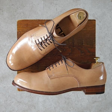 ほぼ試着程度★(恵比寿)ショセ SIZE 27.5【現行モデル定価￥93,500-★コードバン/ナチュラルカラー】C-793/プレーントゥ/chausser★g068