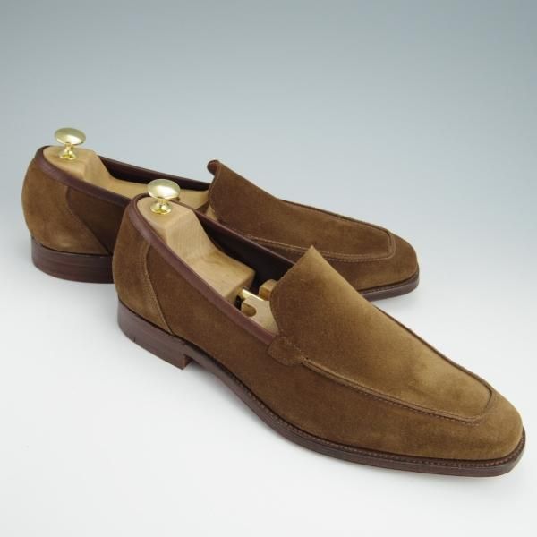 未使用★クロケット&ジョーンズ 9.5E【貴重★SHIPS別注/DOUGLAS】342ラスト/ローファー/スリッポン/スエード/茶/Crockett&Jones★g091