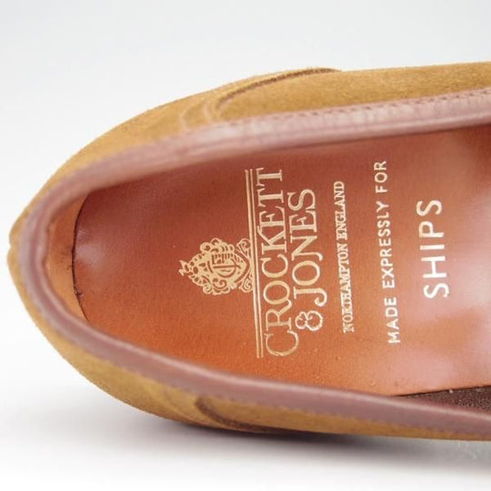 未使用★クロケット&ジョーンズ 9.5E【貴重★SHIPS別注/DOUGLAS】342ラスト/ローファー/スリッポン/スエード/茶/Crockett&Jones★g091