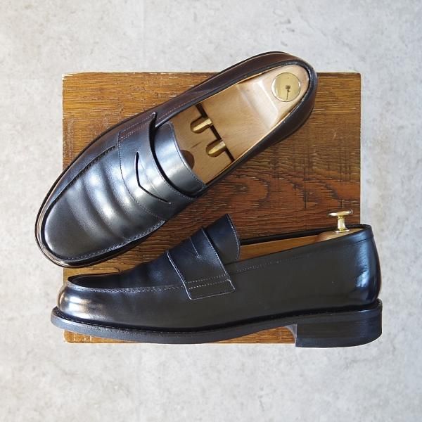 極上★パラブーツ SIZE 7【モデル定価￥77,000-★ADONIS/コインローファー】ギャラクシーソール/カーフ/黒/メンズ/Paraboot★g104