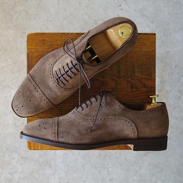 新品★(伊)サントーニ SIZE 6【上級★グッドイヤーウェルテッド製法/BEAMS F別注】セミブローグ/スエード/茶/ビームス/Santoni★g109