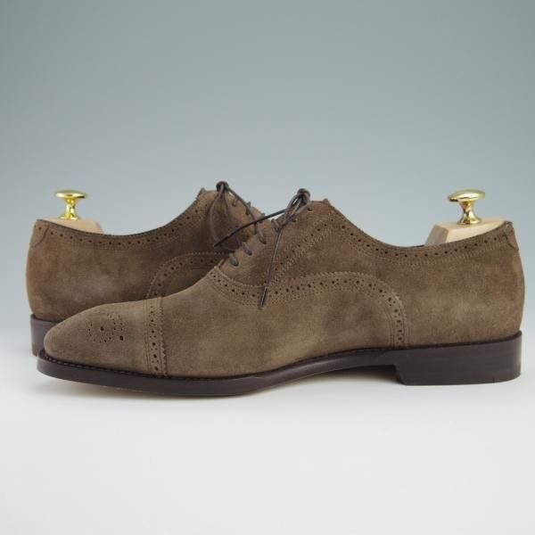 新品★(伊)サントーニ SIZE 6【上級★グッドイヤーウェルテッド製法/BEAMS F別注】セミブローグ/スエード/茶/ビームス/Santoni★g109