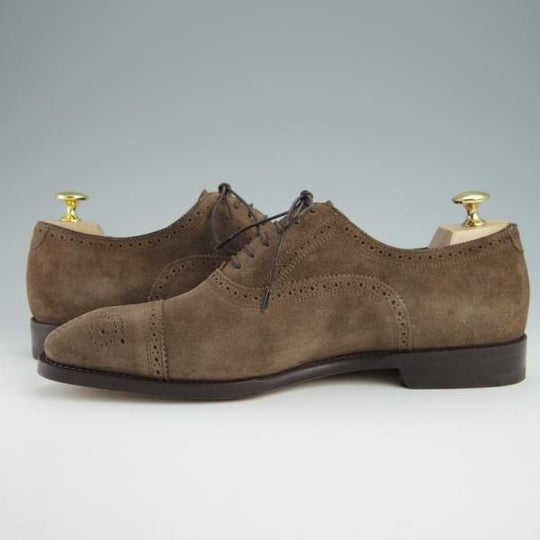 新品★(伊)サントーニ SIZE 6【上級★グッドイヤーウェルテッド製法/BEAMS F別注】セミブローグ/スエード/茶/ビームス/Santoni★g109