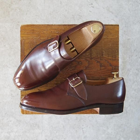 美品★クロケット&ジョーンズ 6.5E【★(英)ポールセンスコーン別注/Poulsen Skone】モンクストラップ/カーフ/茶/Crockett&Jones★g120