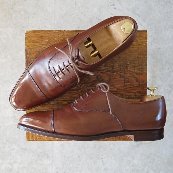 美品★クロケット&ジョーンズ 8.5E【★(英)ポールスミス別注/Paul Smith】348ラスト/ストレートチップ/カーフ/茶/Crockett&Jones★g122