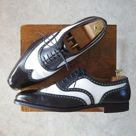極美品★クロケット&ジョーンズ 8E【コンビ仕様★GERRARD 3/ジェラード】348ラスト/フルブローグ/カーフ/黒×白/Crockett&Jones★g132