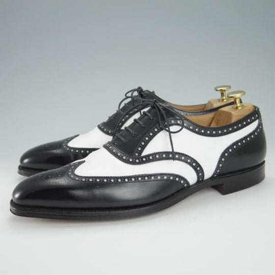 極美品★クロケット&ジョーンズ 8E【コンビ仕様★GERRARD 3/ジェラード】348ラスト/フルブローグ/カーフ/黒×白/Crockett&Jones★g132